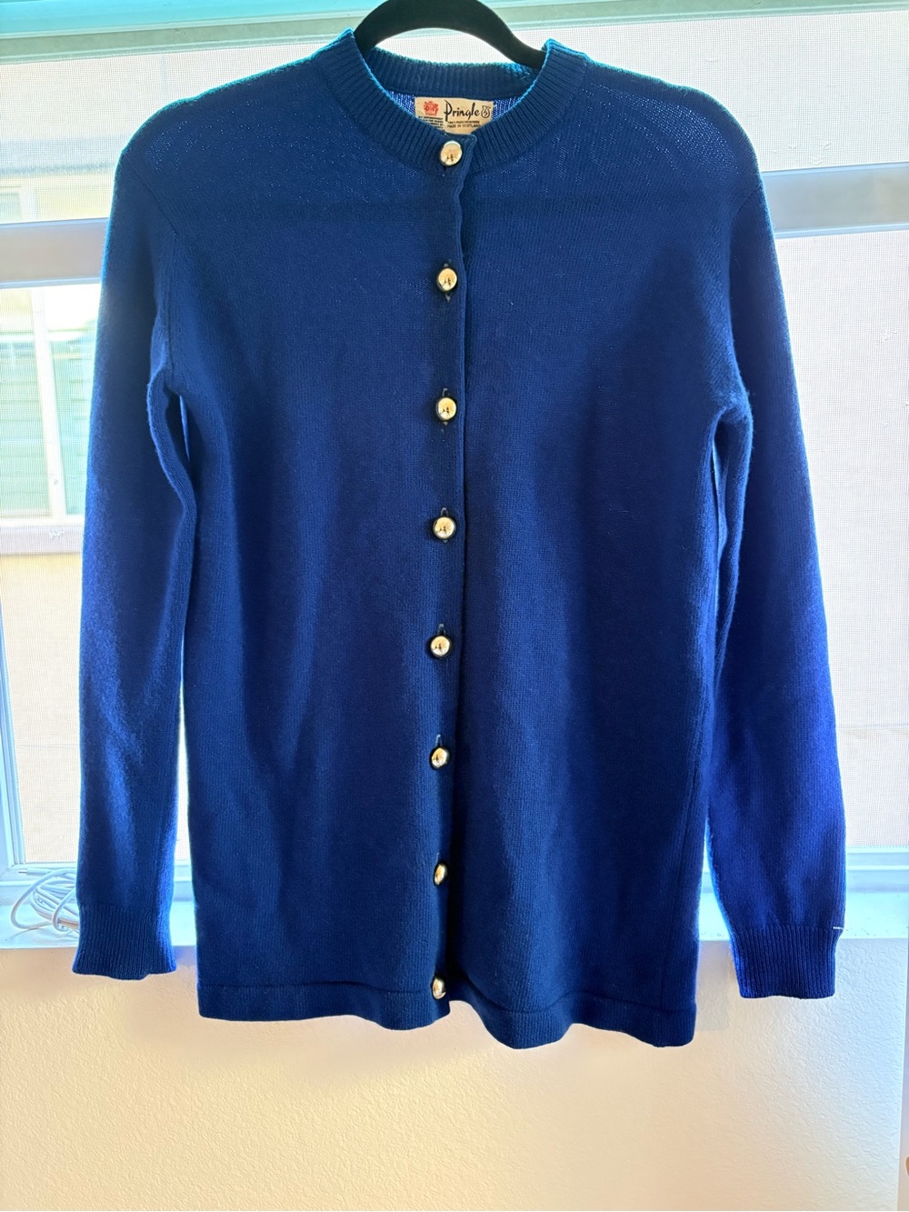 Pringle Navy Blue Button-Up Cardigan with Gold Buttons